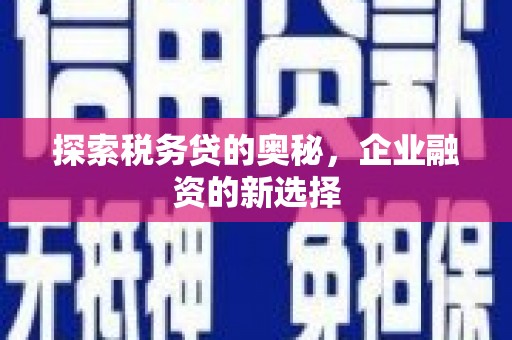 遵化探索税务贷的奥秘，企业融资的新选择